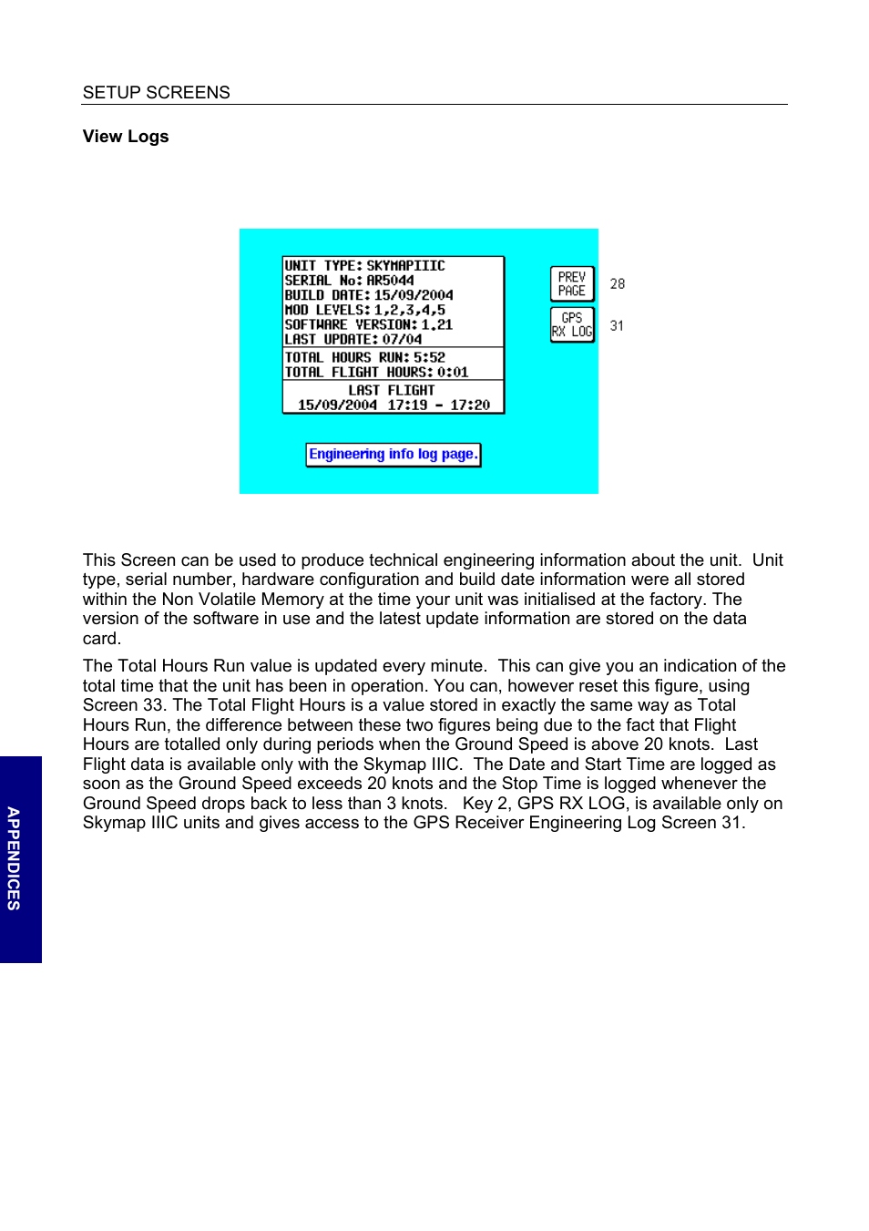 View logs, Engineering log, View logs 14 | BendixKing SKYMAP IIIC User Manual | Page 111 / 155