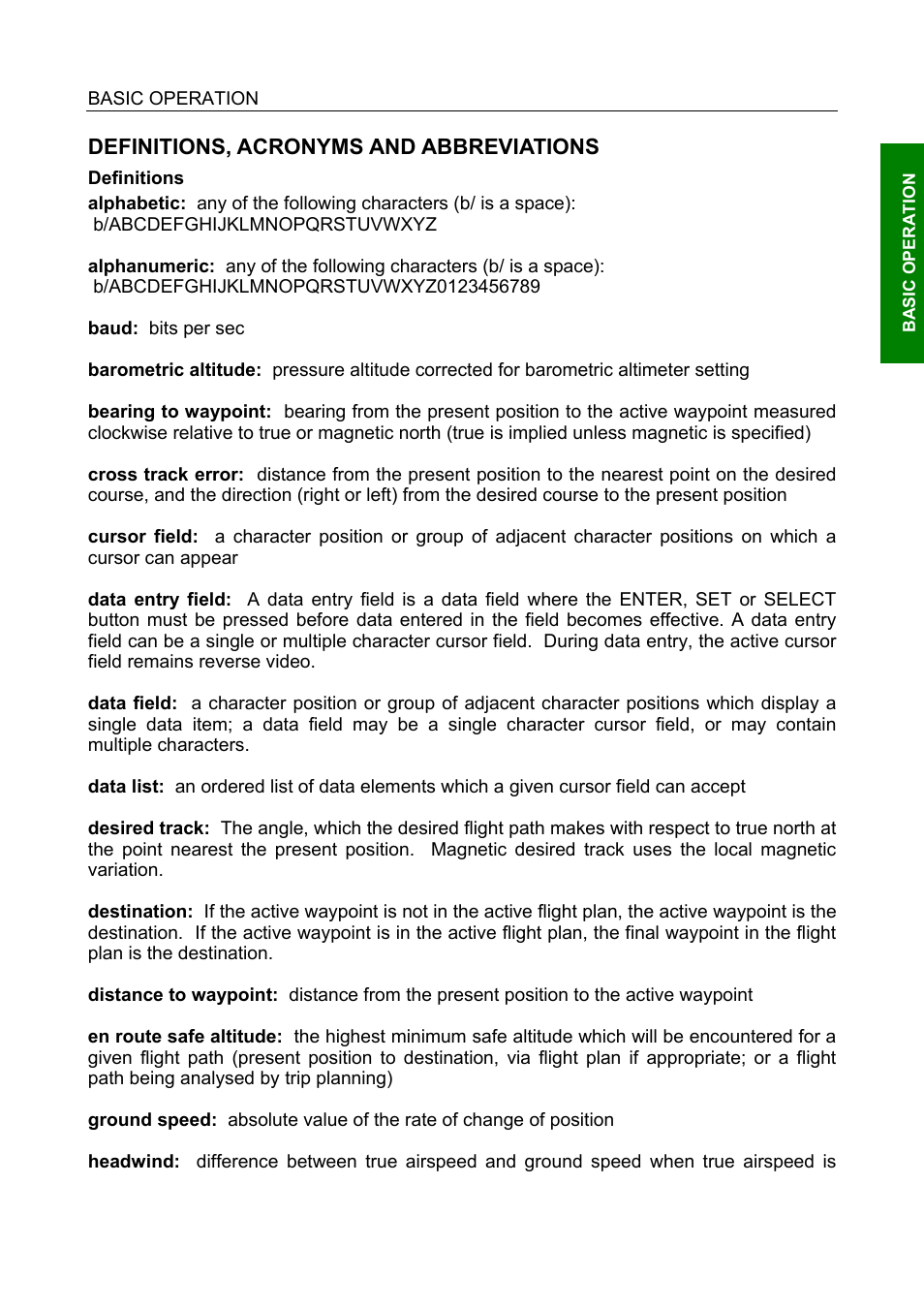 Definitions, acronyms and abbreviations, Definitions | BendixKing SKYMAP IIIC User Manual | Page 12 / 155
