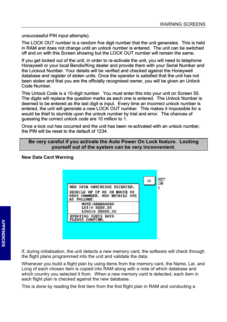 New data card warning | BendixKing SKYMAP IIIC User Manual | Page 120 / 155