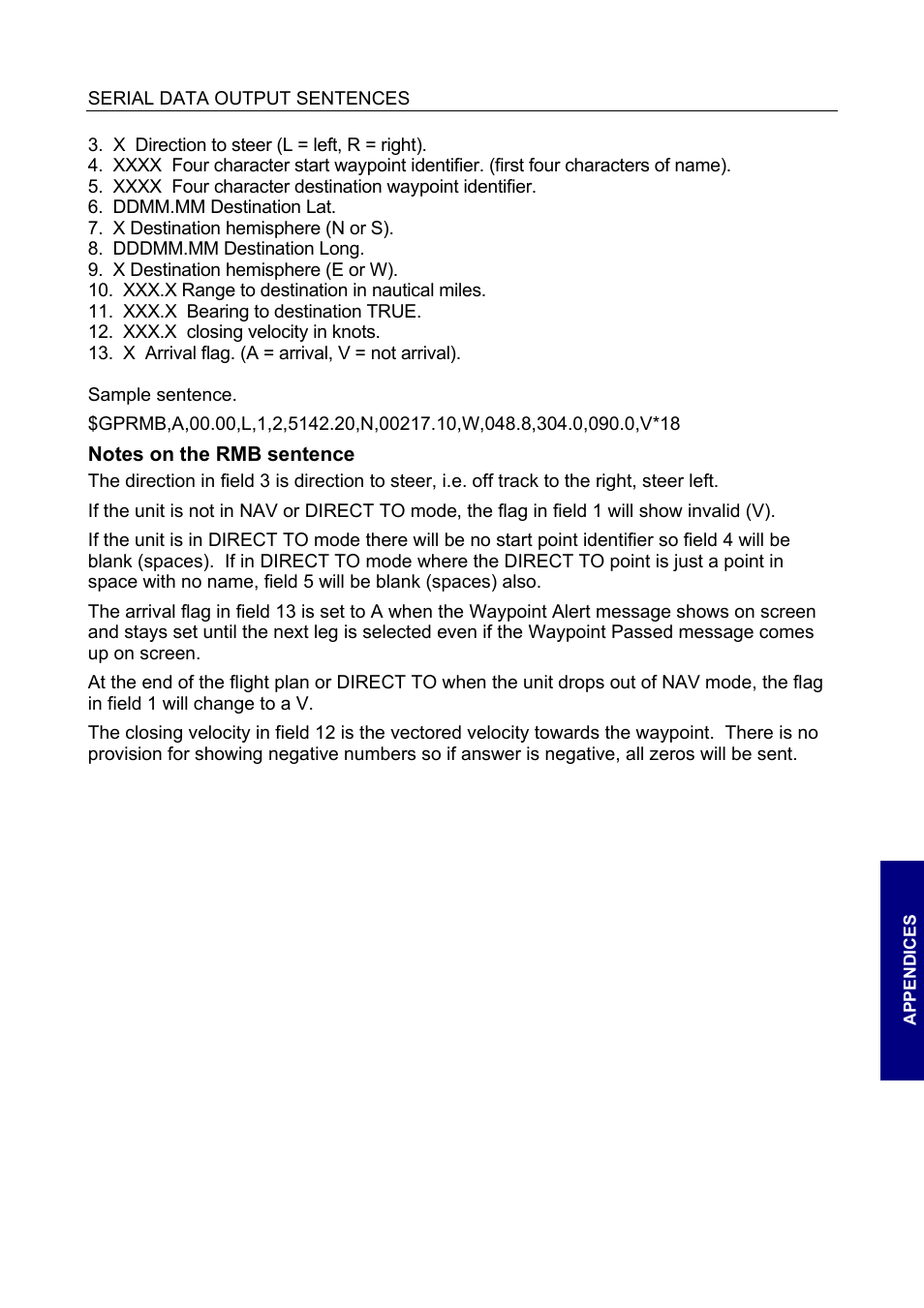 Notes on the rmb sentence | BendixKing SKYMAP IIIC User Manual | Page 139 / 155