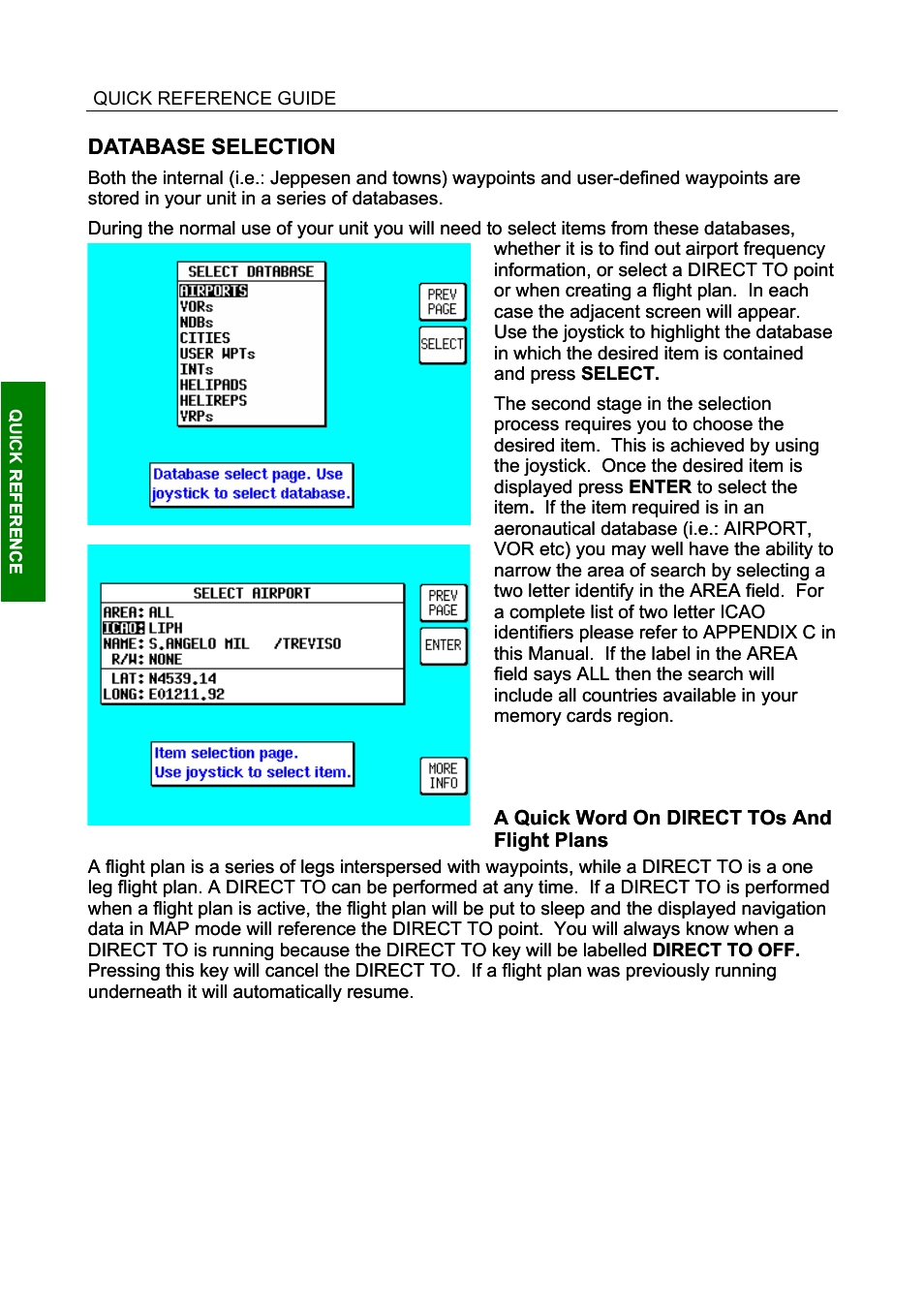 Database selection, A quick word on direct tos and flight plans | BendixKing SKYMAP IIIC User Manual | Page 32 / 155