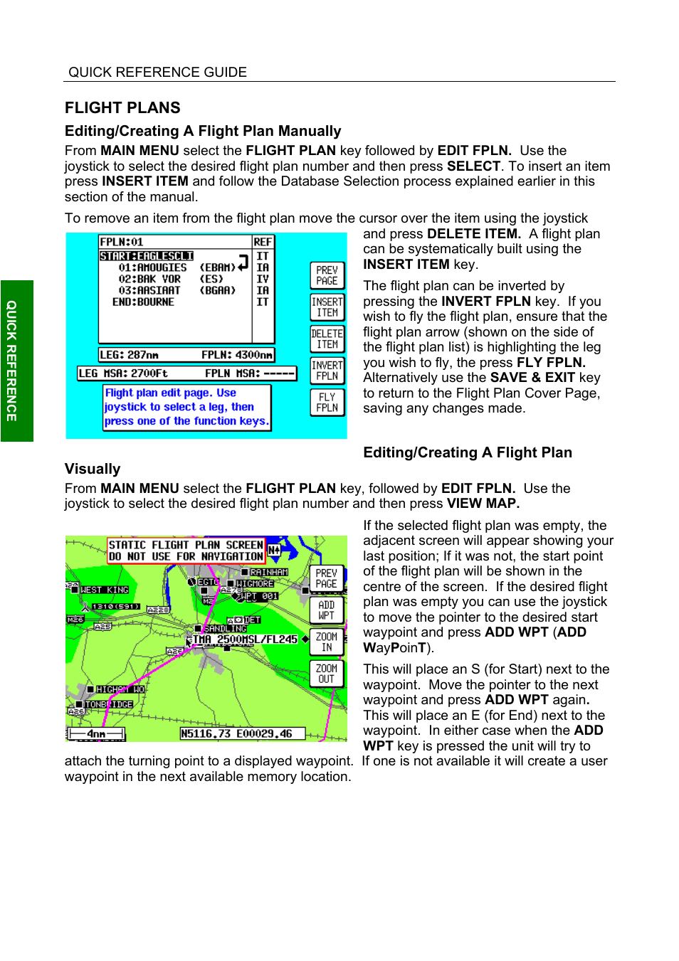 Flight plans, Editing/creating a flight plan manually, Editing/creating a flight plan visually | BendixKing SKYMAP IIIC User Manual | Page 36 / 155