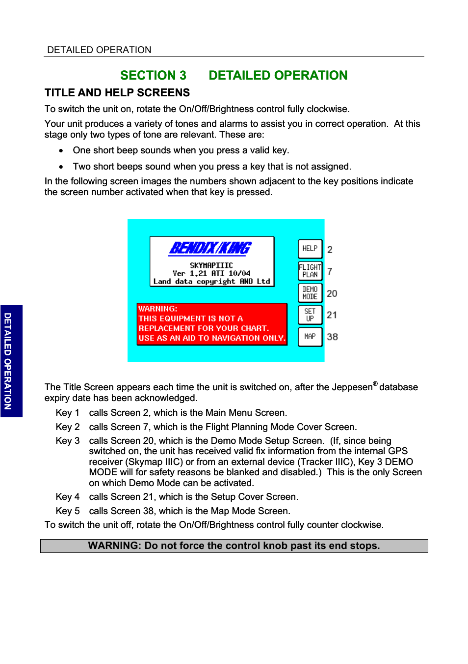 Title and help screens, Section 3, Detailed operation | BendixKing SKYMAP IIIC User Manual | Page 44 / 155