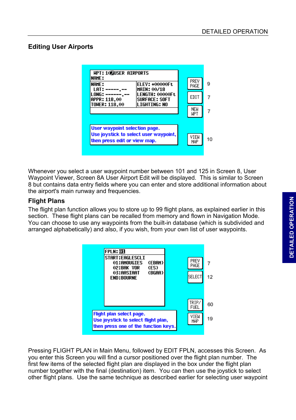 Editing user airports, Flight plans, Editing user airports 18 | Flight plans 18 | BendixKing SKYMAP IIIC User Manual | Page 61 / 155