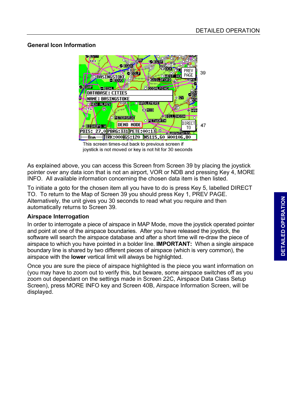 General icon information, Airspace interrogation | BendixKing SKYMAP IIIC User Manual | Page 73 / 155