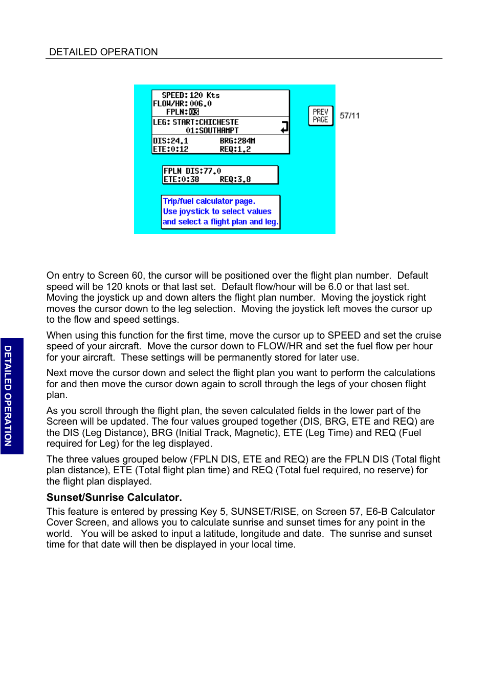 Sunset/sunrise calculator, Sunset/sunrise calculator. 53 | BendixKing SKYMAP IIIC User Manual | Page 96 / 155