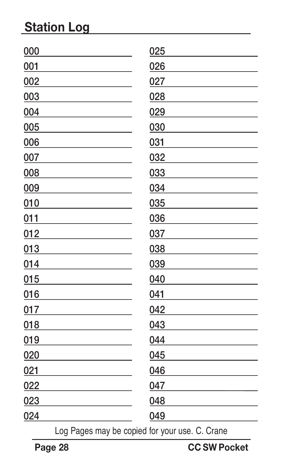 Station log | C. Crane SWPR User Manual | Page 28 / 32