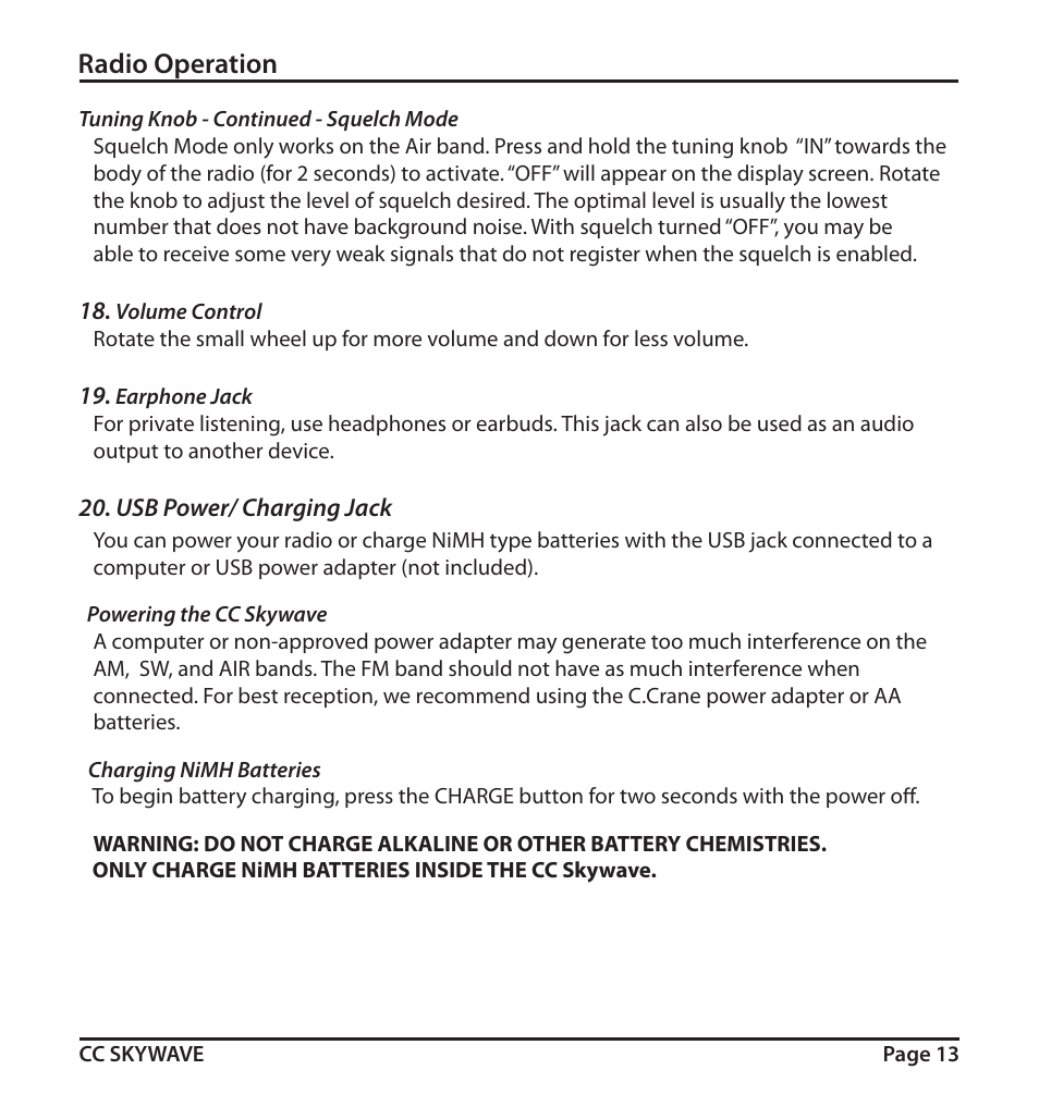 Radio operation | C. Crane SKWV User Manual | Page 13 / 20