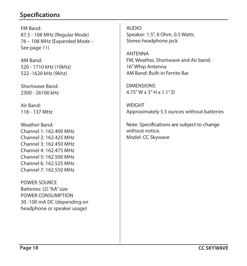 C. Crane SKWV User Manual | Page 18 / 20