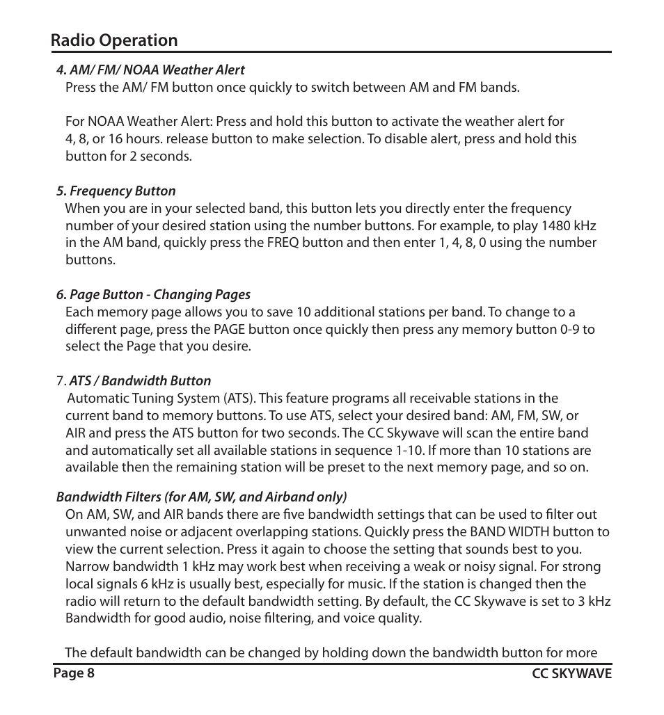 Radio operation | C. Crane SKWV User Manual | Page 8 / 20