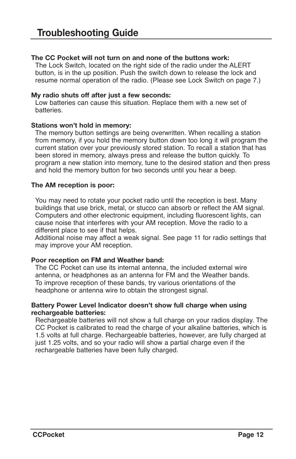 Troubleshooting guide | C. Crane CCPKTR User Manual | Page 12 / 14