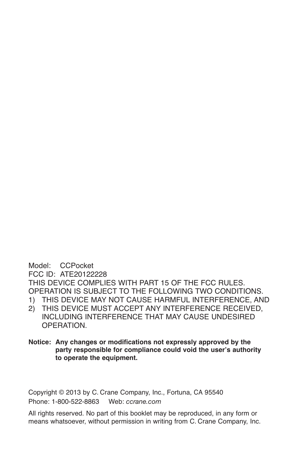 C. Crane CCPKTR User Manual | Page 14 / 14