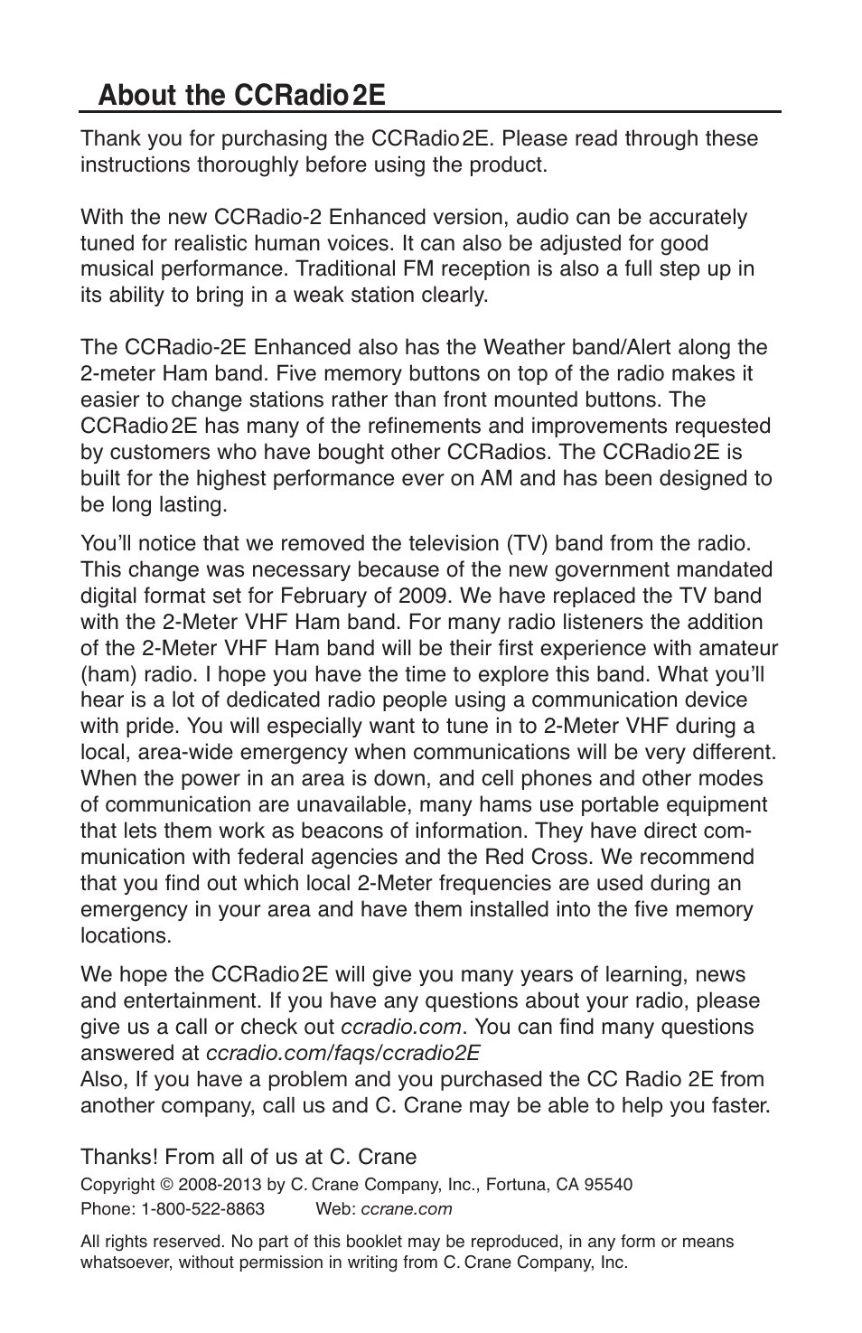 About the ccradio2e | C. Crane CC2TER User Manual | Page 2 / 32