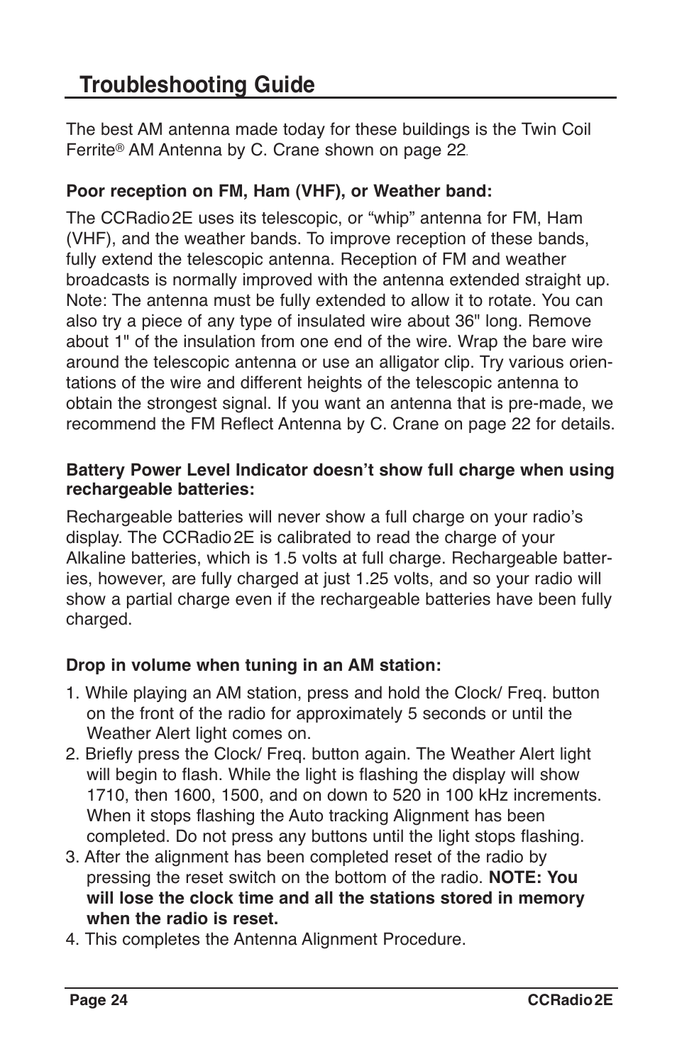 Troubleshooting guide | C. Crane CC2TER User Manual | Page 24 / 32