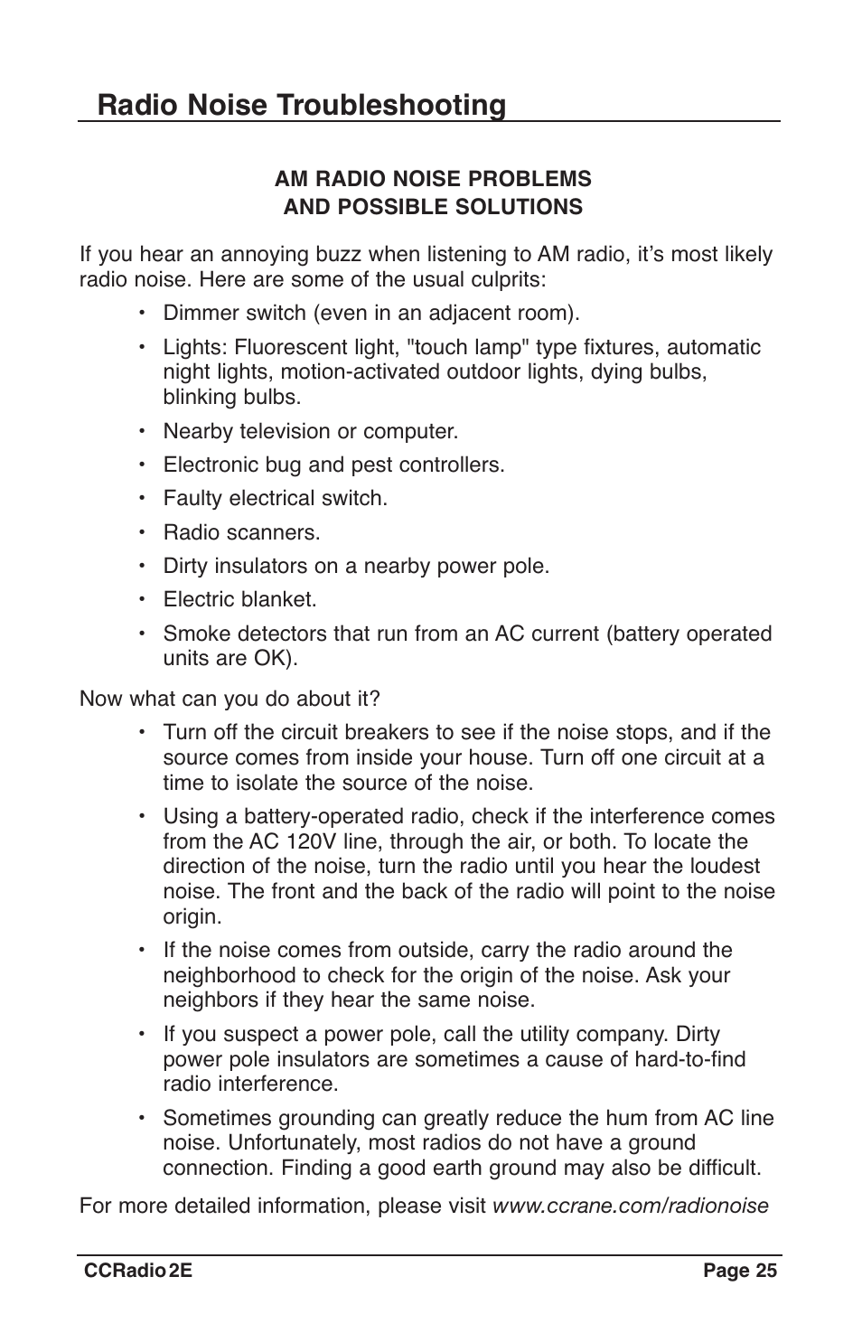 Radio noise troubleshooting | C. Crane CC2TER User Manual | Page 25 / 32