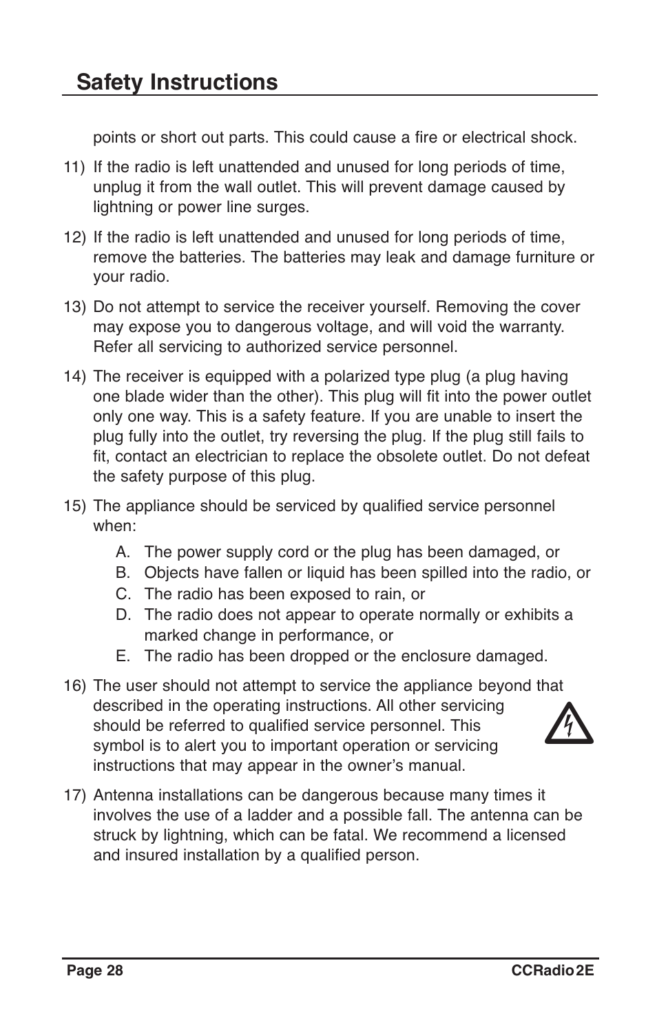 Safety instructions | C. Crane CC2TER User Manual | Page 28 / 32