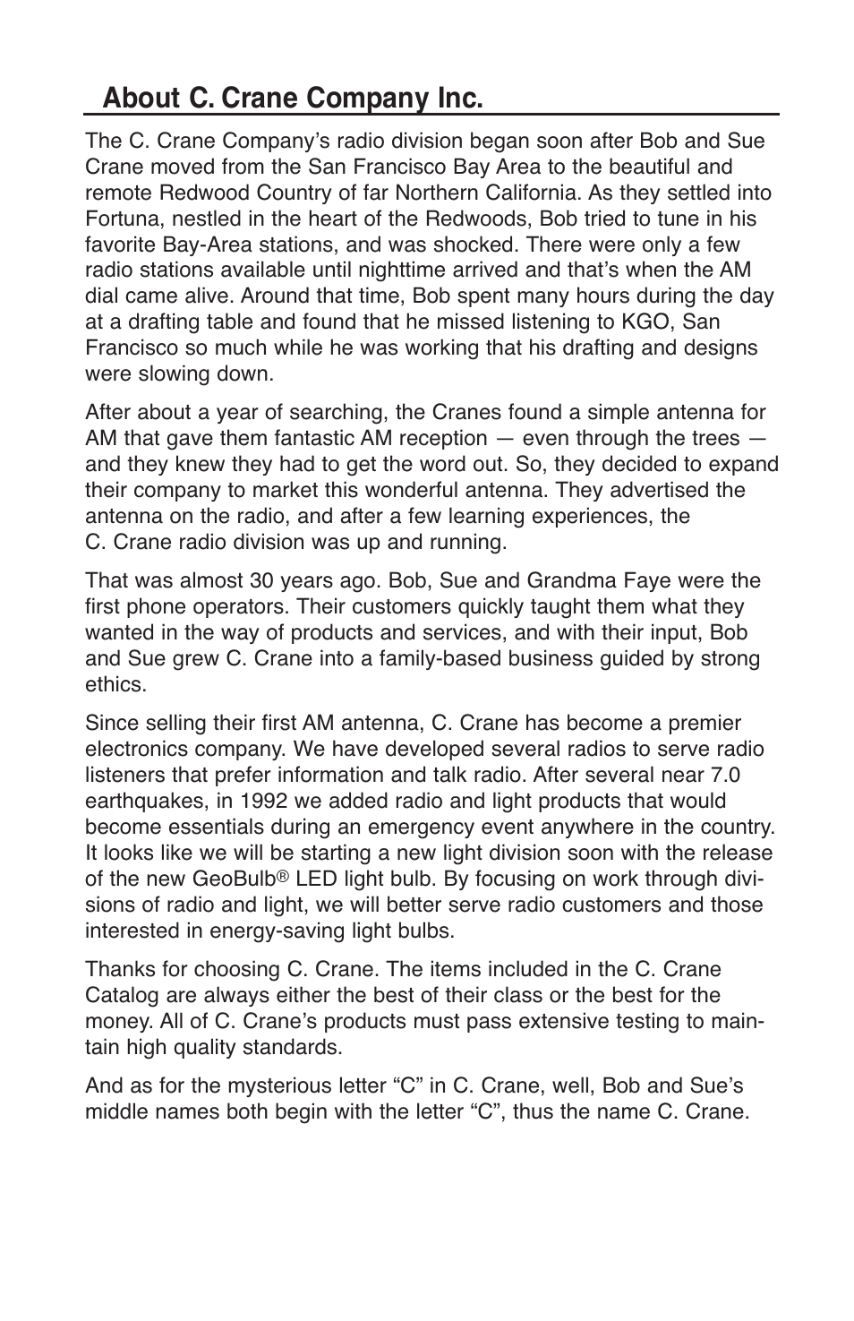 About c. crane company inc | C. Crane CC2TER User Manual | Page 31 / 32