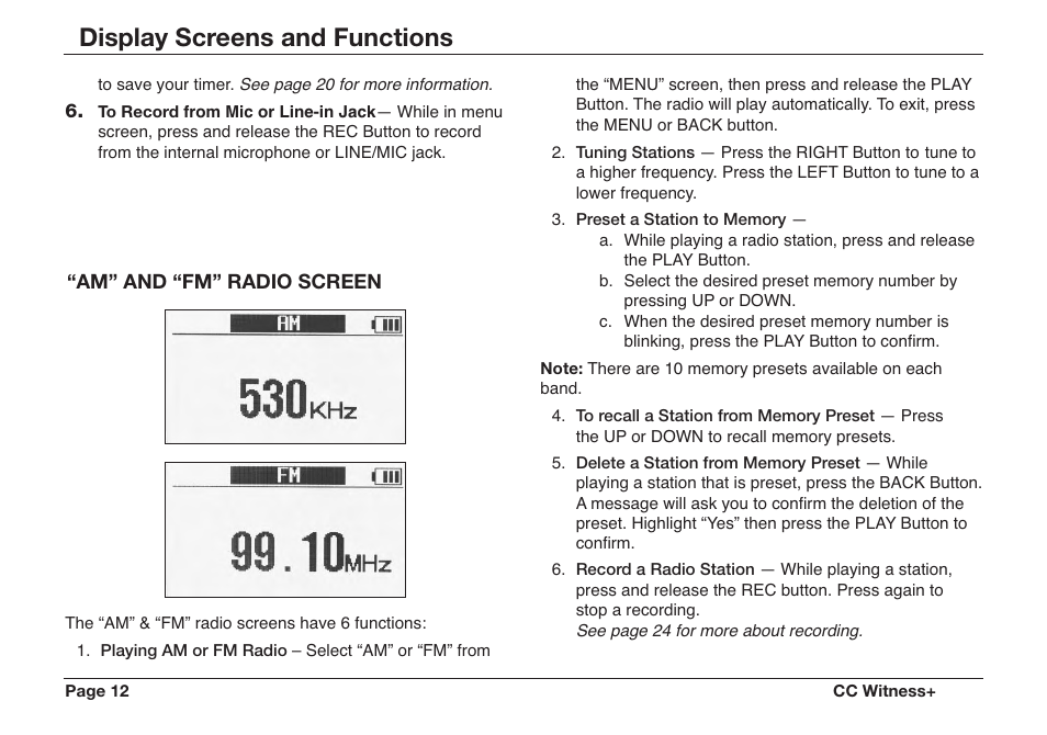 Display screens and functions | C. Crane CWTPL User Manual | Page 12 / 36
