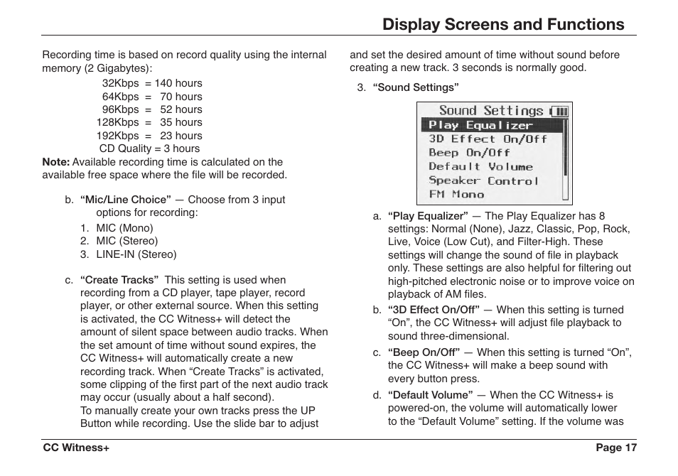 Display screens and functions | C. Crane CWTPL User Manual | Page 17 / 36