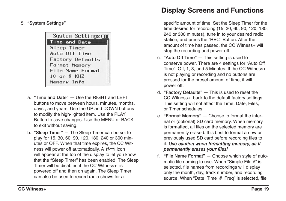Display screens and functions | C. Crane CWTPL User Manual | Page 19 / 36