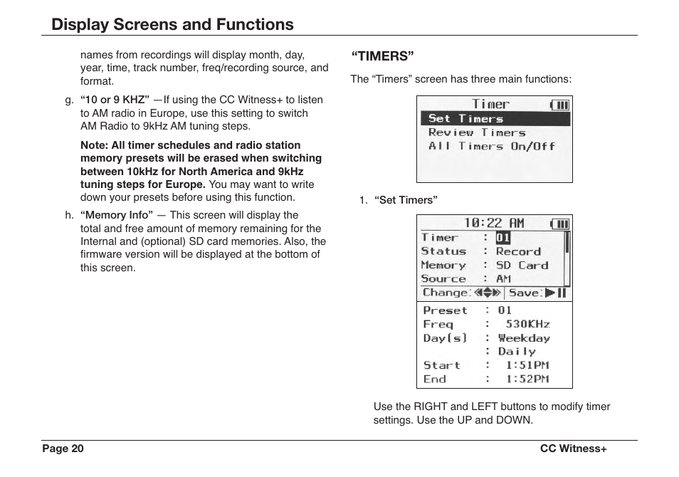 Display screens and functions | C. Crane CWTPL User Manual | Page 20 / 36