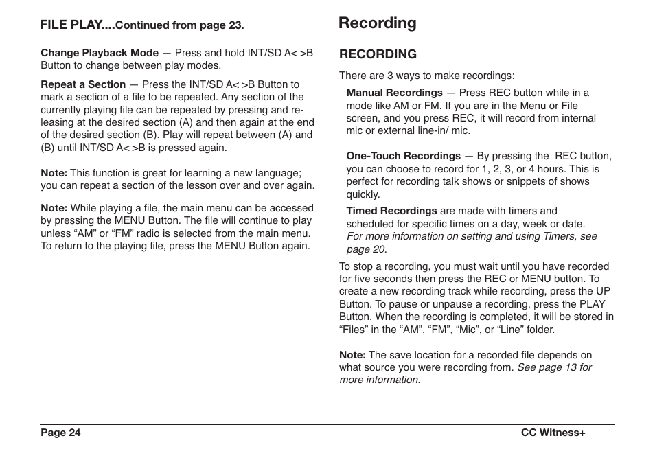 Recording | C. Crane CWTPL User Manual | Page 24 / 36
