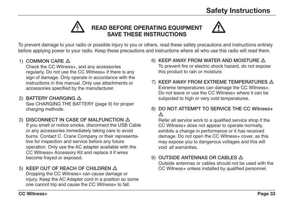 Safety instructions | C. Crane CWTPL User Manual | Page 33 / 36