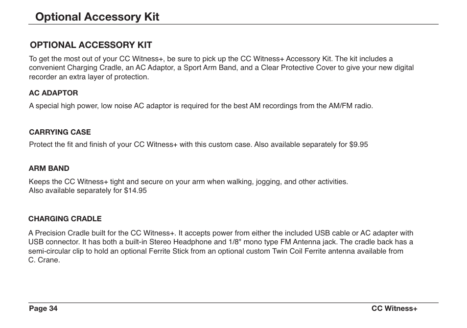 Optional accessory kit | C. Crane CWTPL User Manual | Page 34 / 36