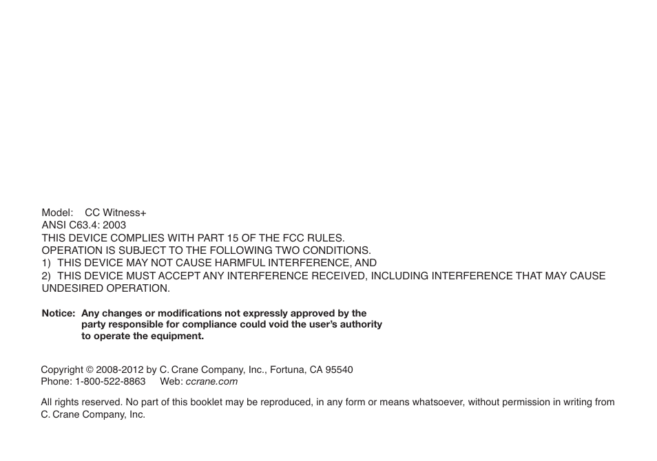 C. Crane CWTPL User Manual | Page 36 / 36