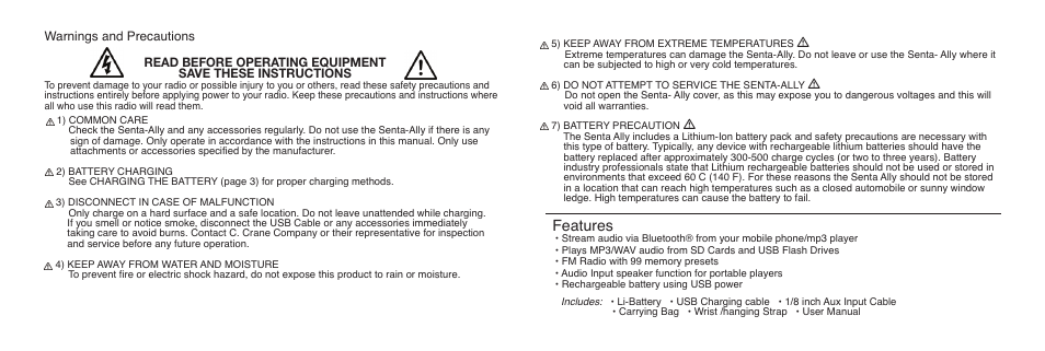 Features | C. Crane Senta Ally User Manual | Page 2 / 13