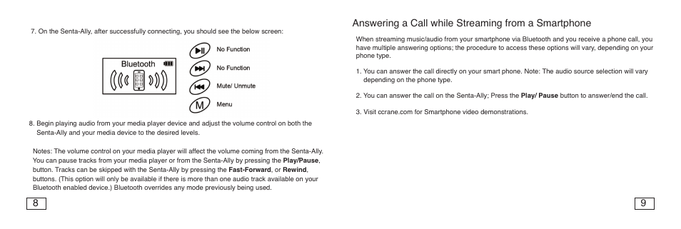 Answering a call while streaming from a smartphone | C. Crane Senta Ally User Manual | Page 6 / 13