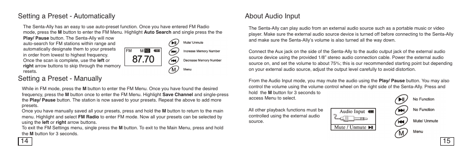 Setting a preset - manually about audio input, 14 15 setting a preset - automatically | C. Crane Senta Ally User Manual | Page 9 / 13