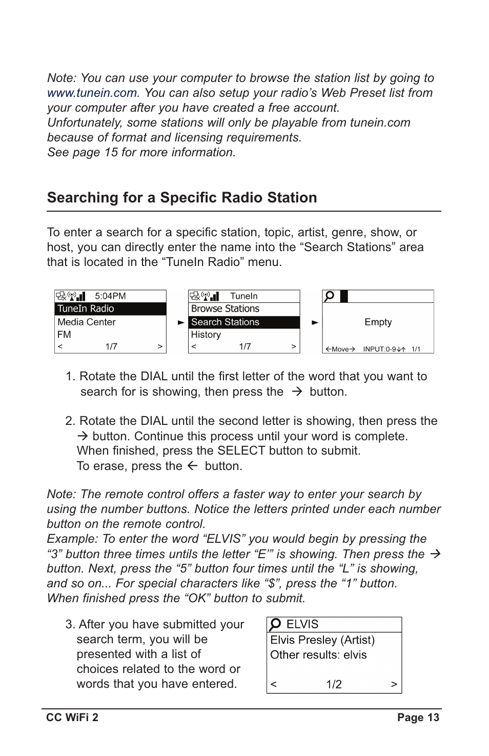 Searching for a specific radio station | C. Crane CWF2WR User Manual | Page 13 / 35