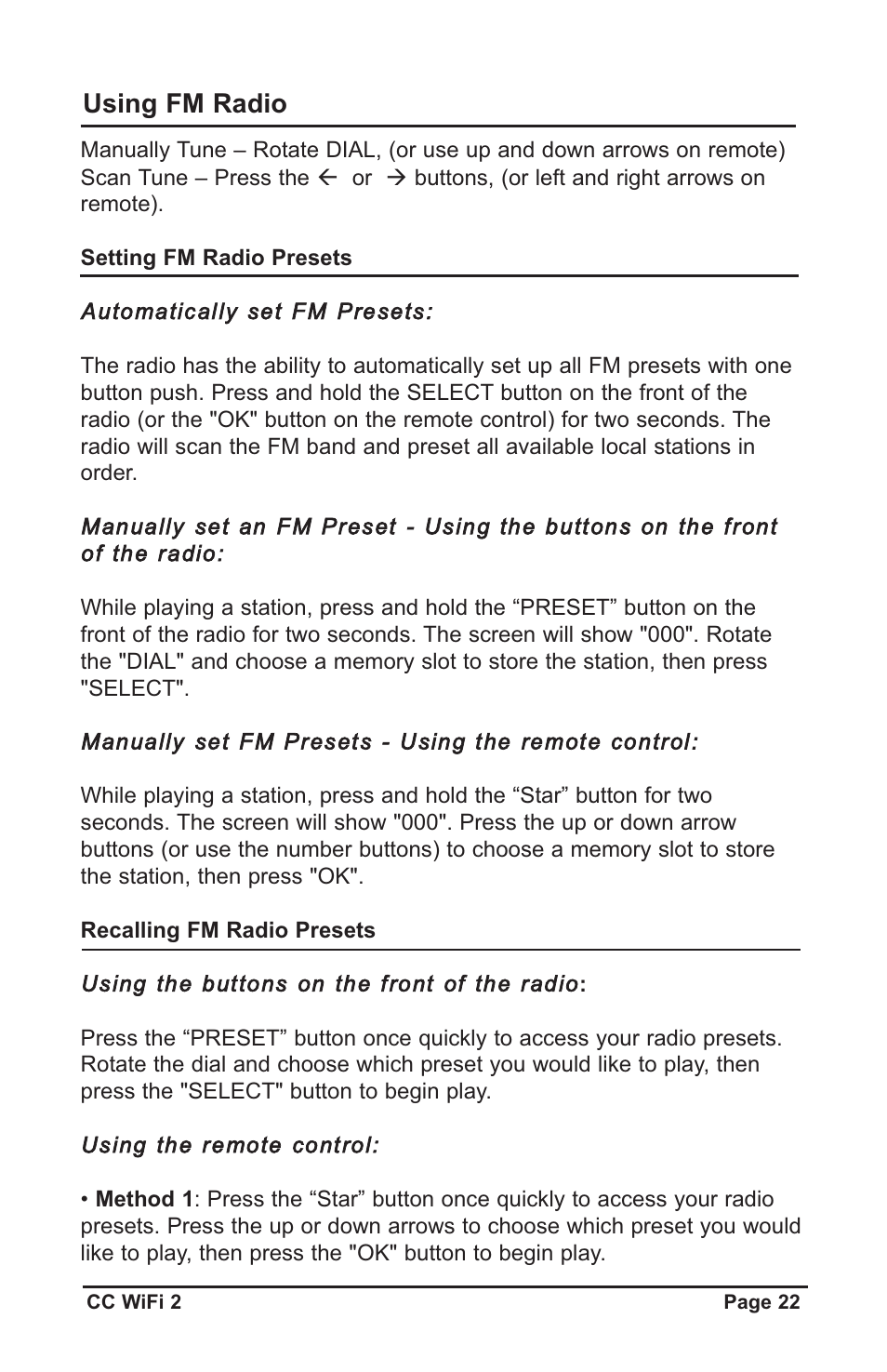 Using fm radio | C. Crane CWF2WR User Manual | Page 22 / 35