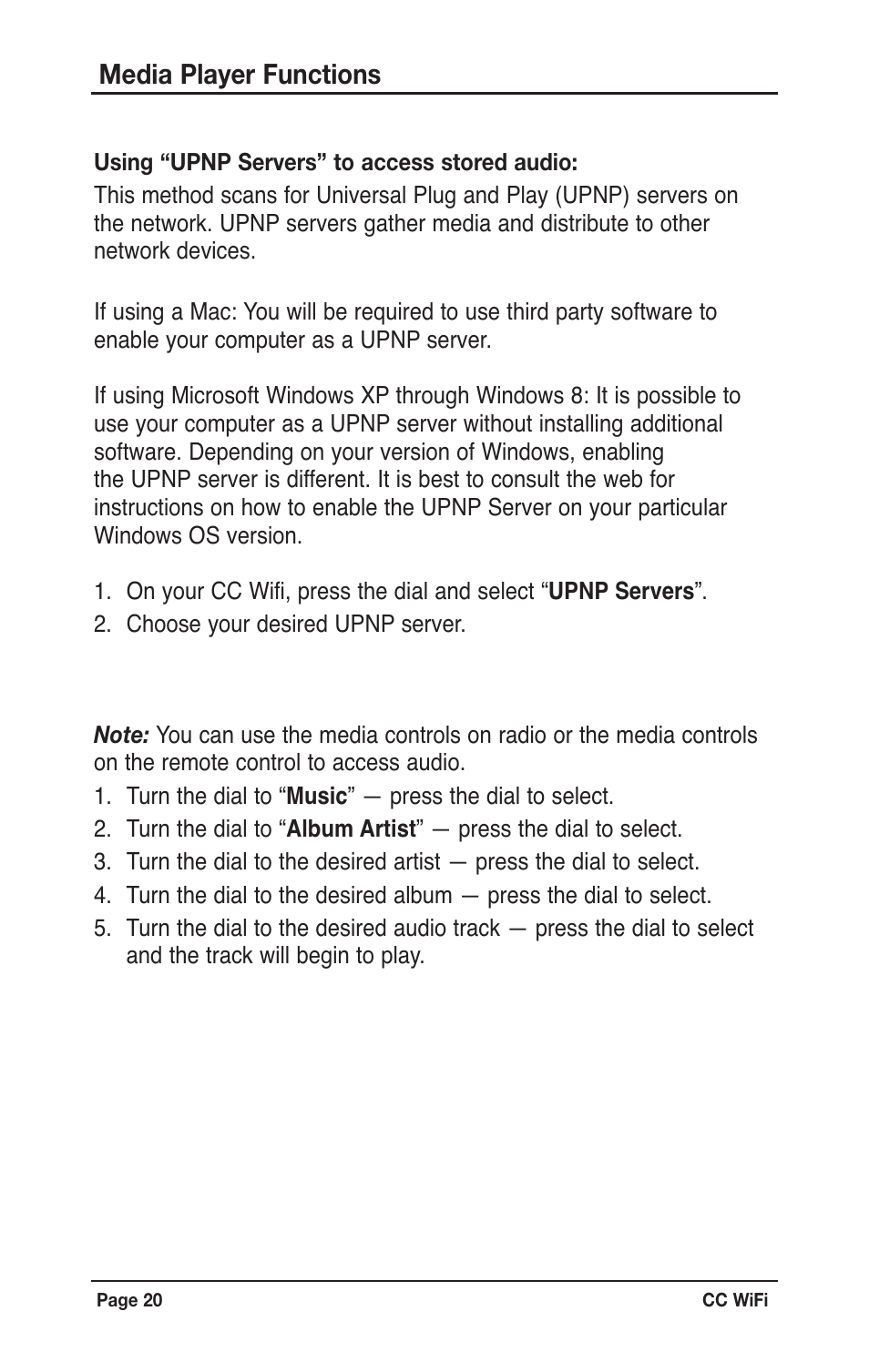 Media player functions | C. Crane CWFR User Manual | Page 20 / 48