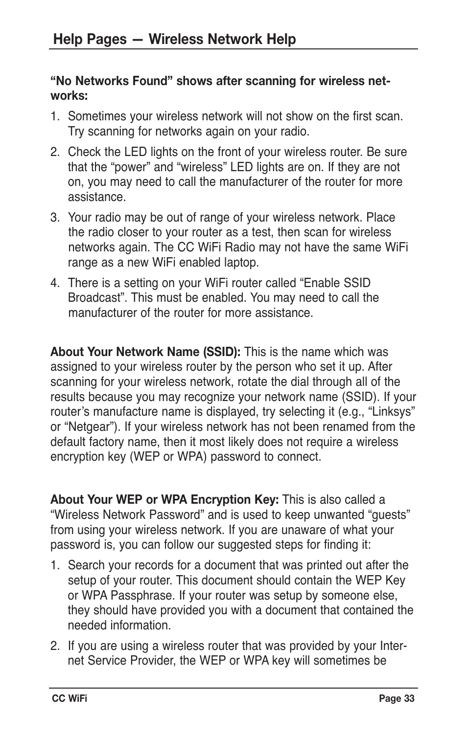 Help pages — wireless network help | C. Crane CWFR User Manual | Page 33 / 48