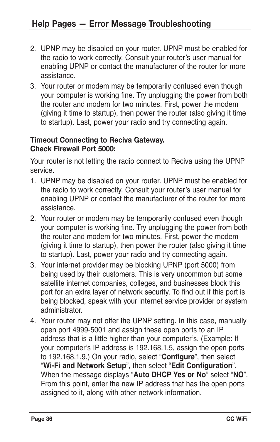 Help pages — error message troubleshooting | C. Crane CWFR User Manual | Page 36 / 48