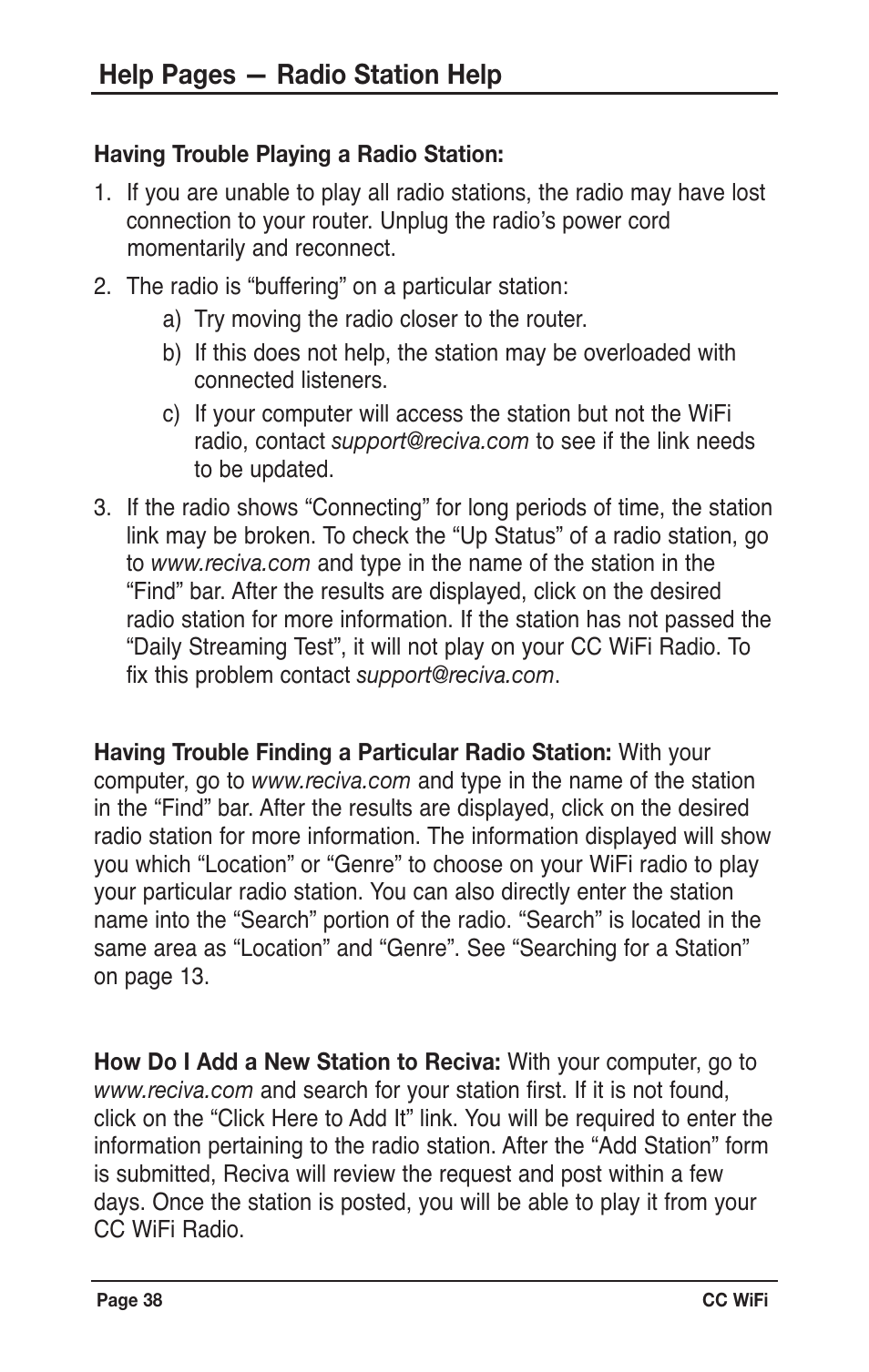 Help pages — radio station help | C. Crane CWFR User Manual | Page 38 / 48