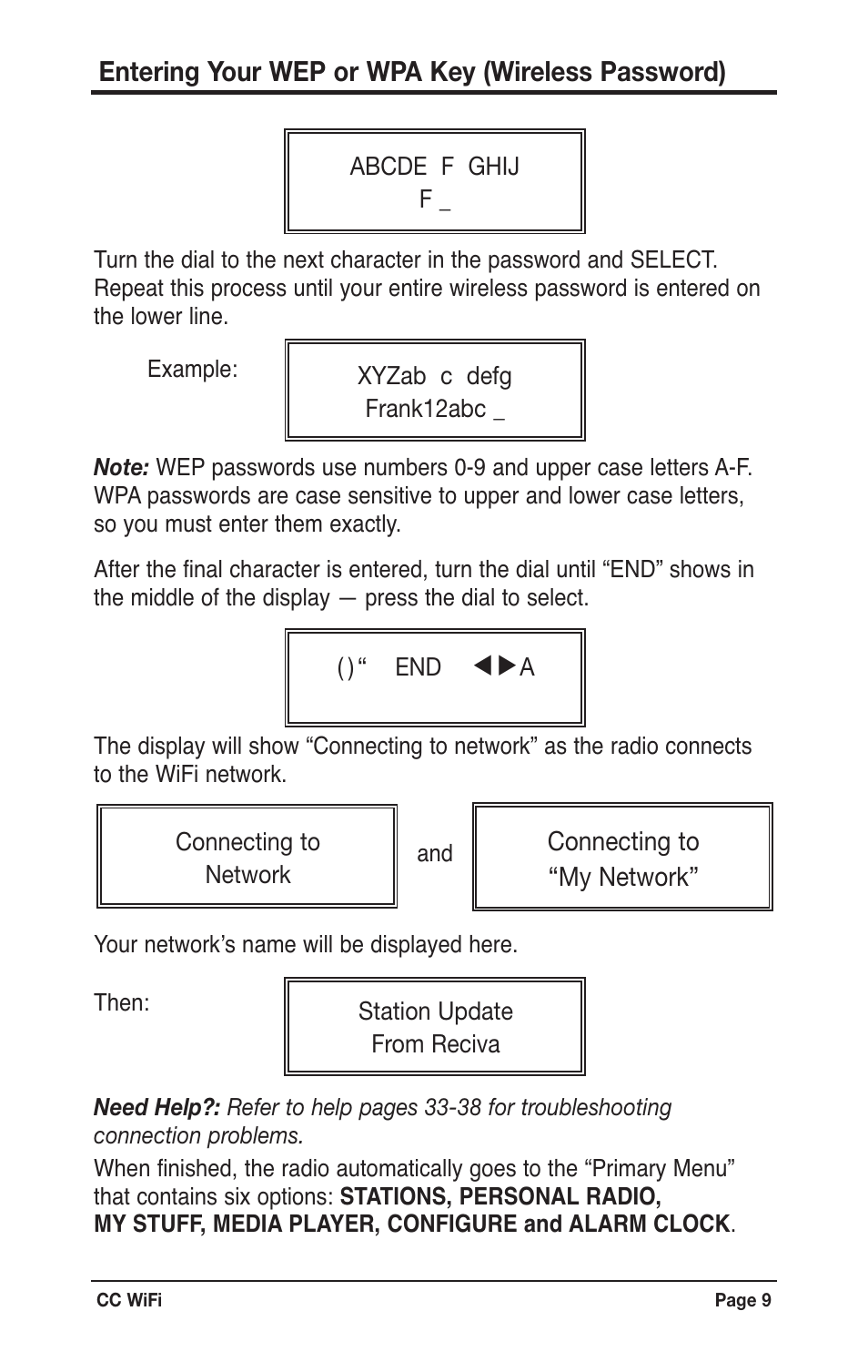 Entering your wep or wpa key (wireless password) | C. Crane CWFR User Manual | Page 9 / 48