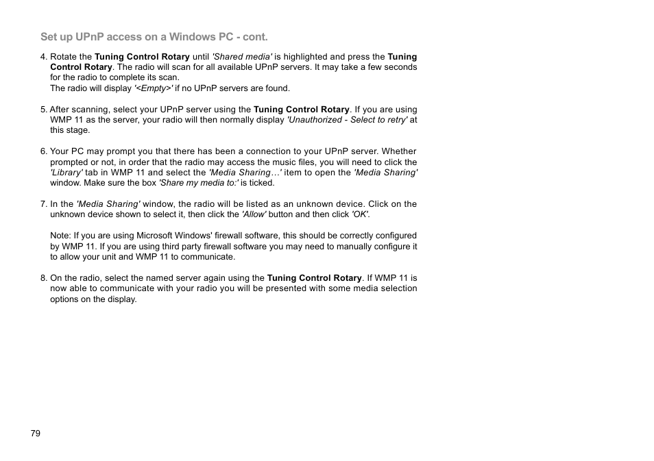 Set up upnp access on a windows pc - cont | C. Crane WFR-28 FM-RDS User Manual | Page 80 / 83