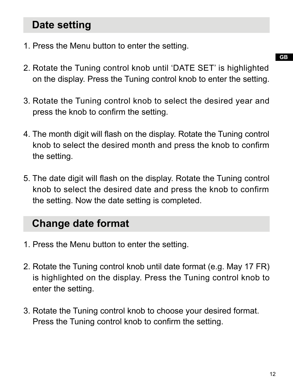 Date setting, Change date format | C. Crane WR-2A User Manual | Page 13 / 30