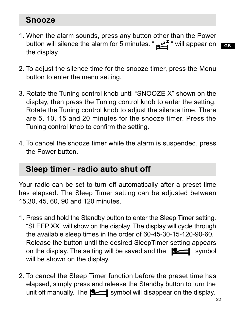 Snooze, Sleep timer - radio auto shut off | C. Crane WR-2A User Manual | Page 23 / 30