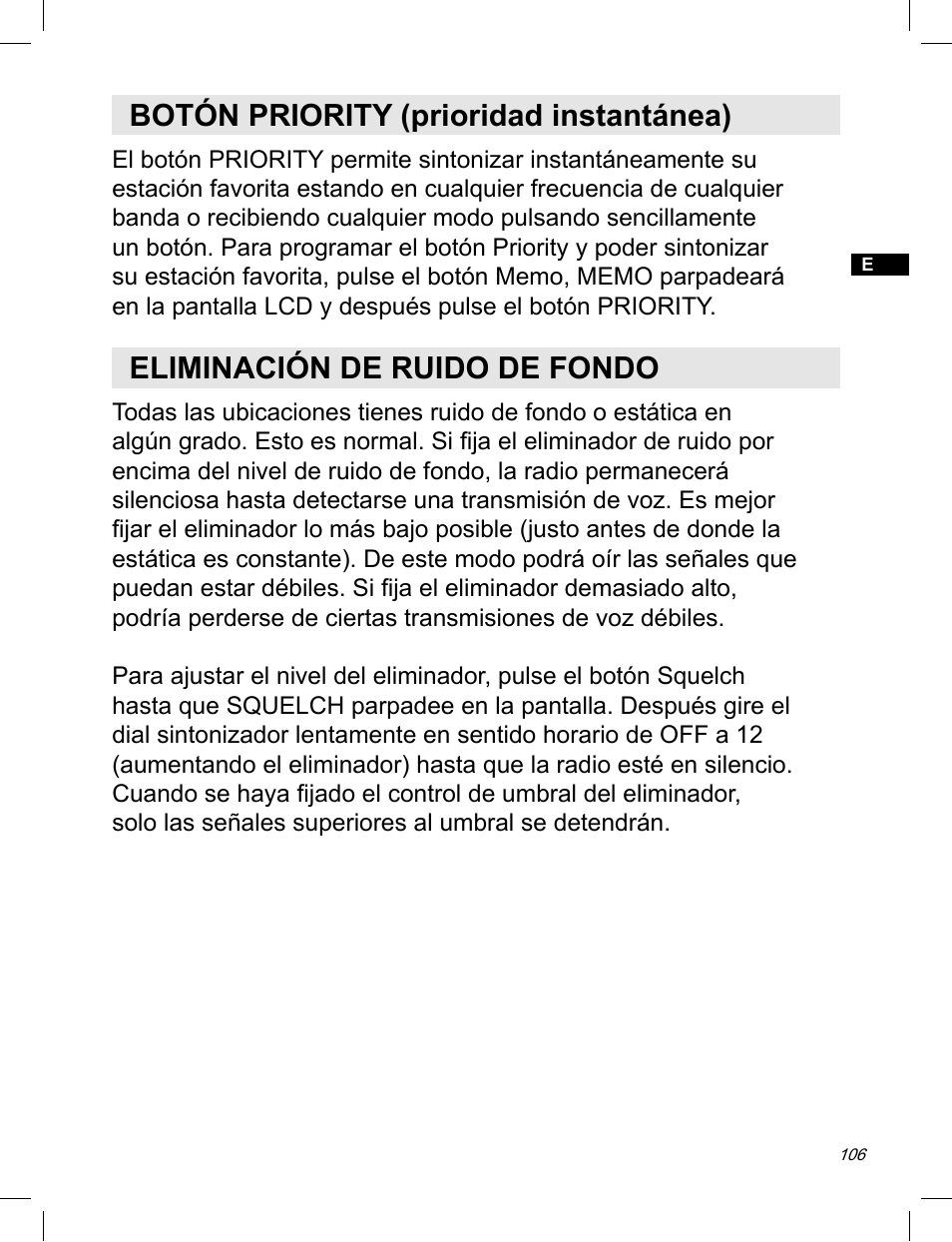 Botón priority (prioridad instantánea), Eliminación de ruido de fondo | C. Crane ATS-909X User Manual | Page 107 / 202