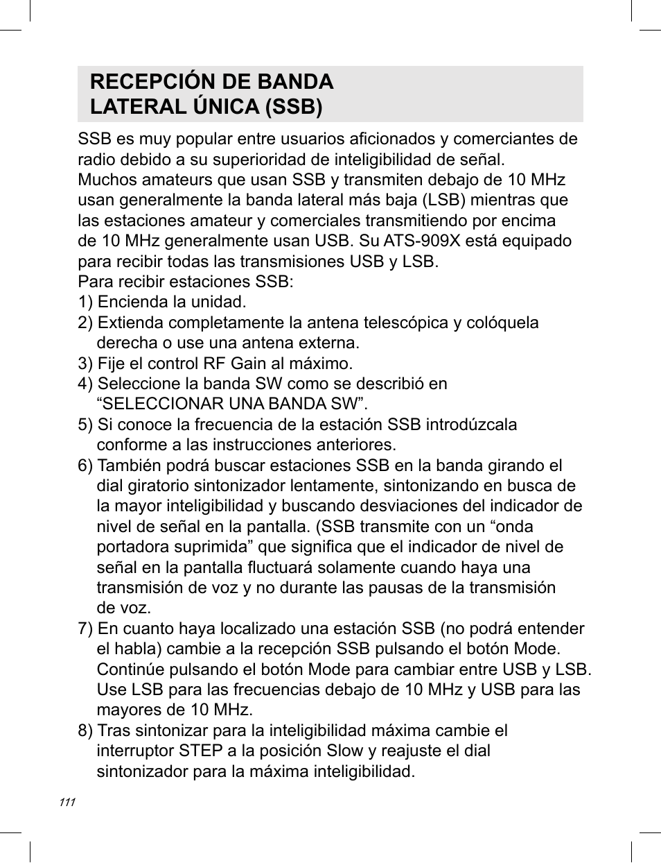 Recepción de banda lateral única (ssb) | C. Crane ATS-909X User Manual | Page 112 / 202