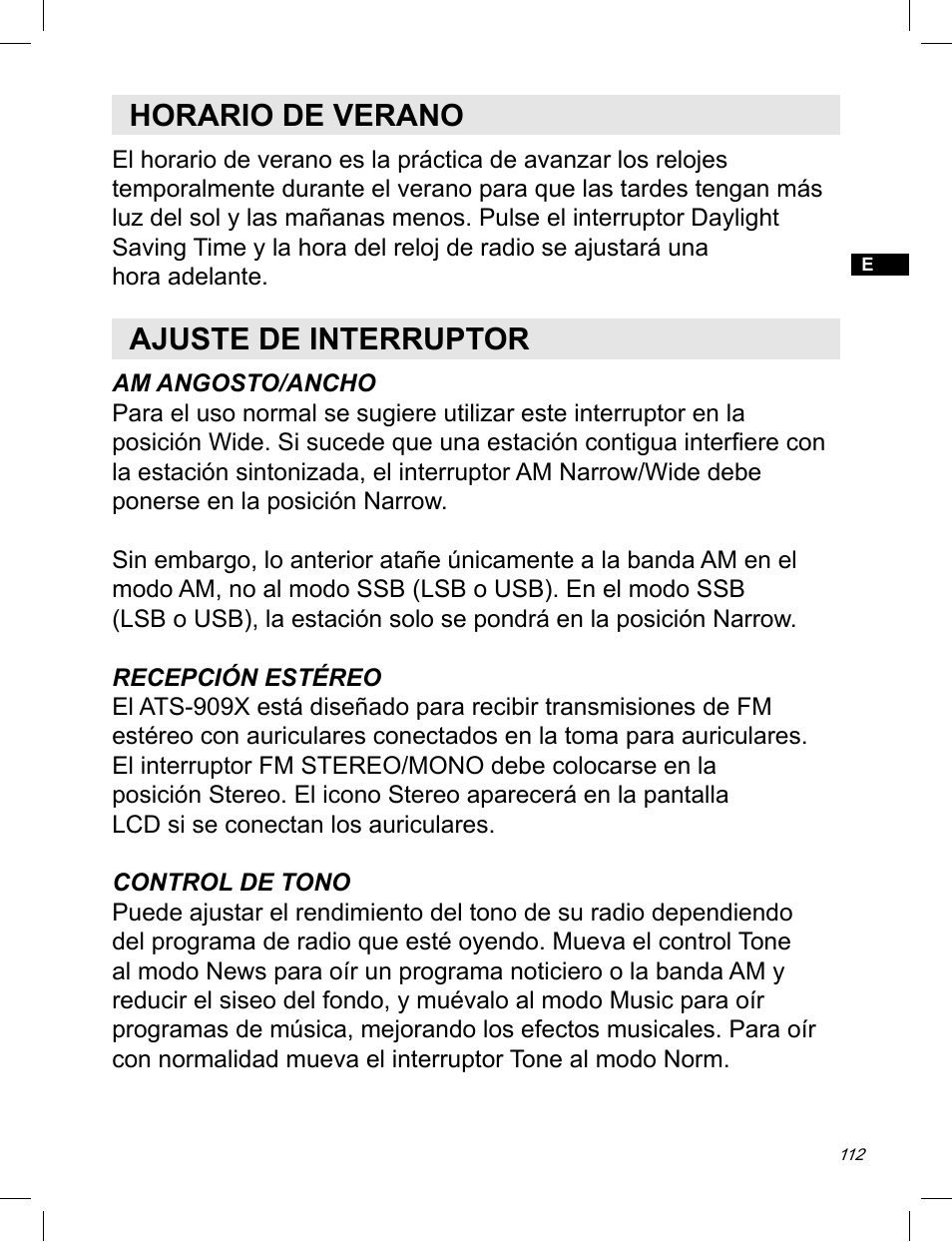 Horario de verano, Ajuste de interruptor | C. Crane ATS-909X User Manual | Page 113 / 202