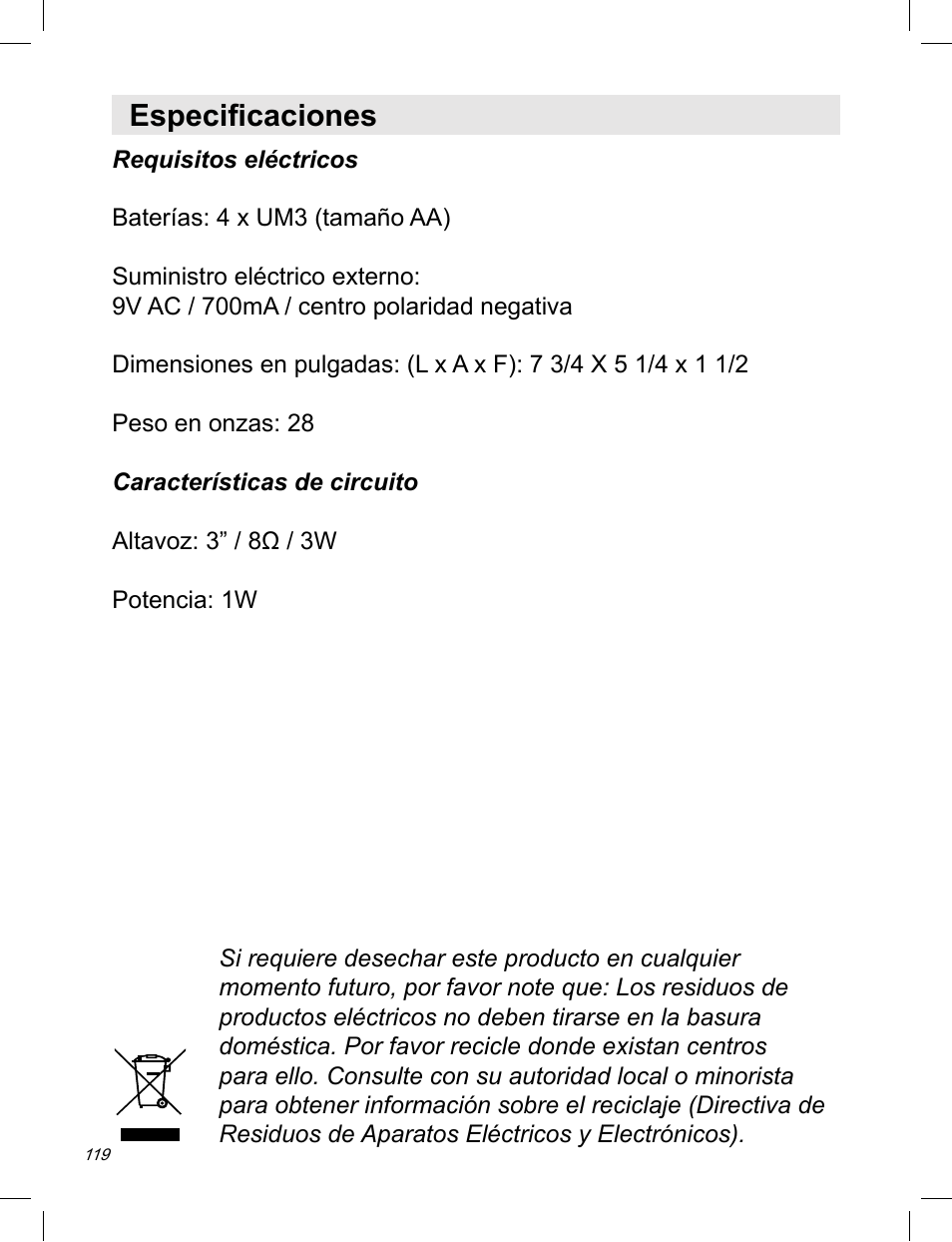 Especificaciones | C. Crane ATS-909X User Manual | Page 120 / 202