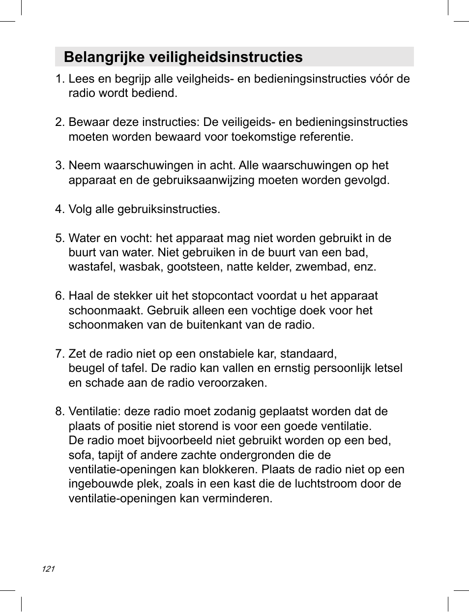 Belangrijke veiligheidsinstructies | C. Crane ATS-909X User Manual | Page 122 / 202