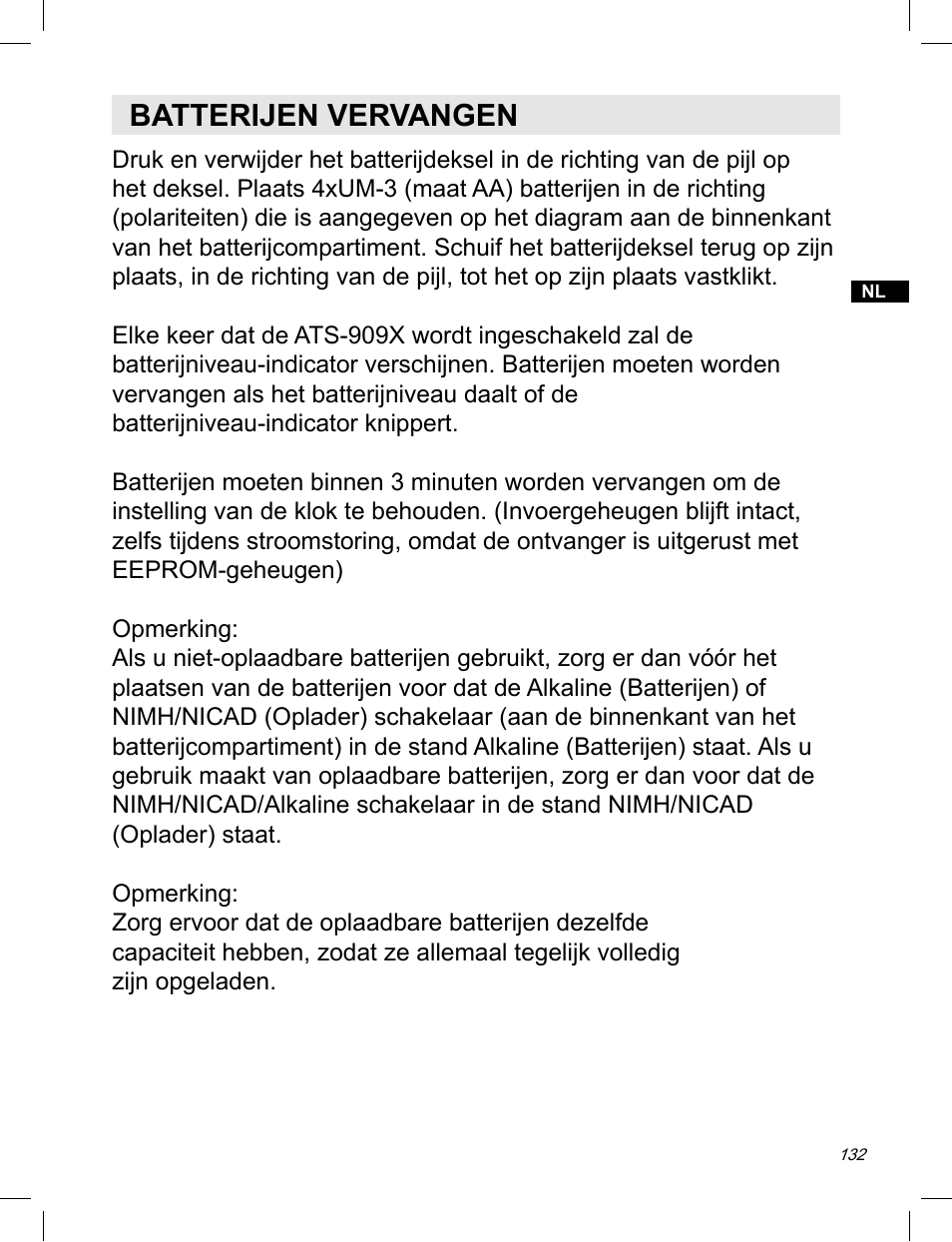 Batterijen vervangen | C. Crane ATS-909X User Manual | Page 133 / 202