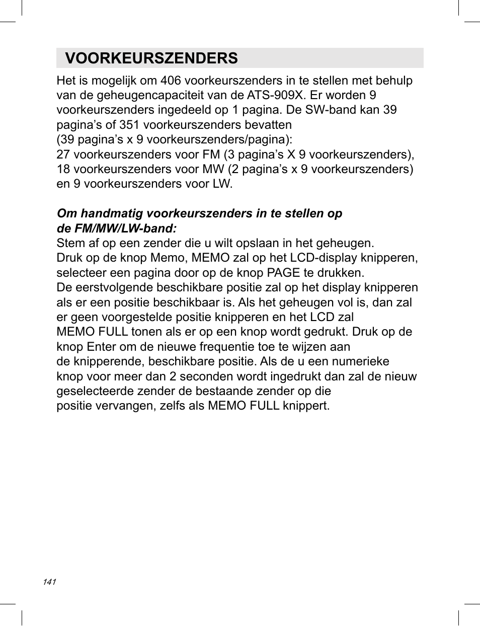Voorkeurszenders | C. Crane ATS-909X User Manual | Page 142 / 202