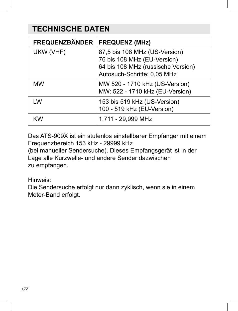 Technische daten | C. Crane ATS-909X User Manual | Page 178 / 202